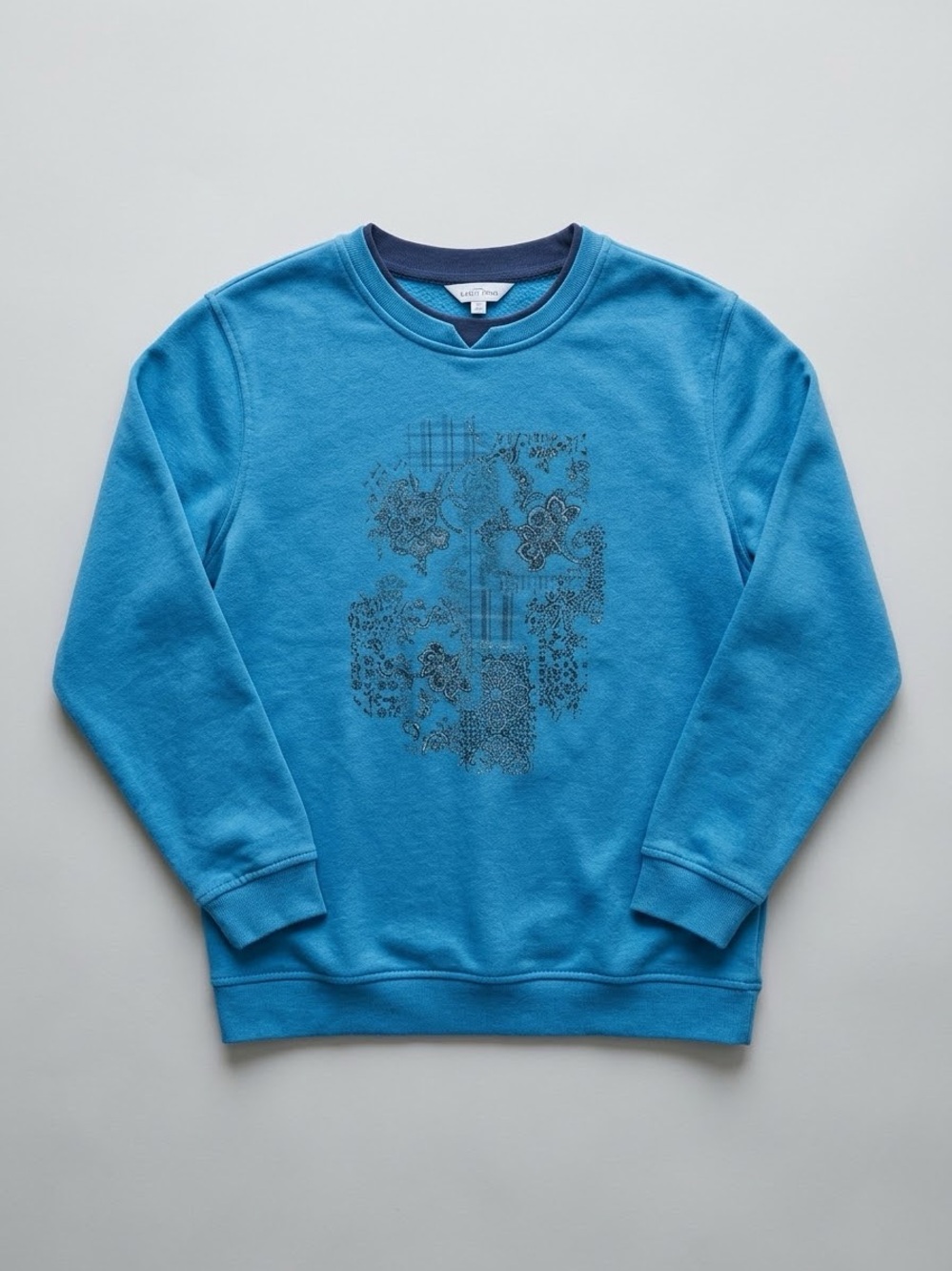 Northern Reflections Bright Blue Crewneck Sweater with Subtle Graphic